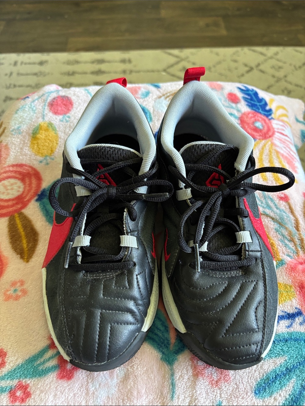 Nike Kids Red/Black Zoom Freak 5 Athletic Sneakers with White Trim